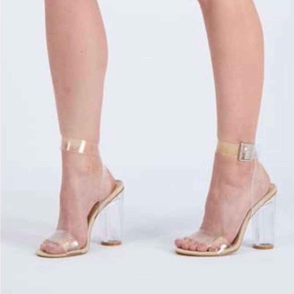 CUSHIONAIRE Dunes Nellie Memory Foam Insoles stacked clear‎ Lucite heels size 10
